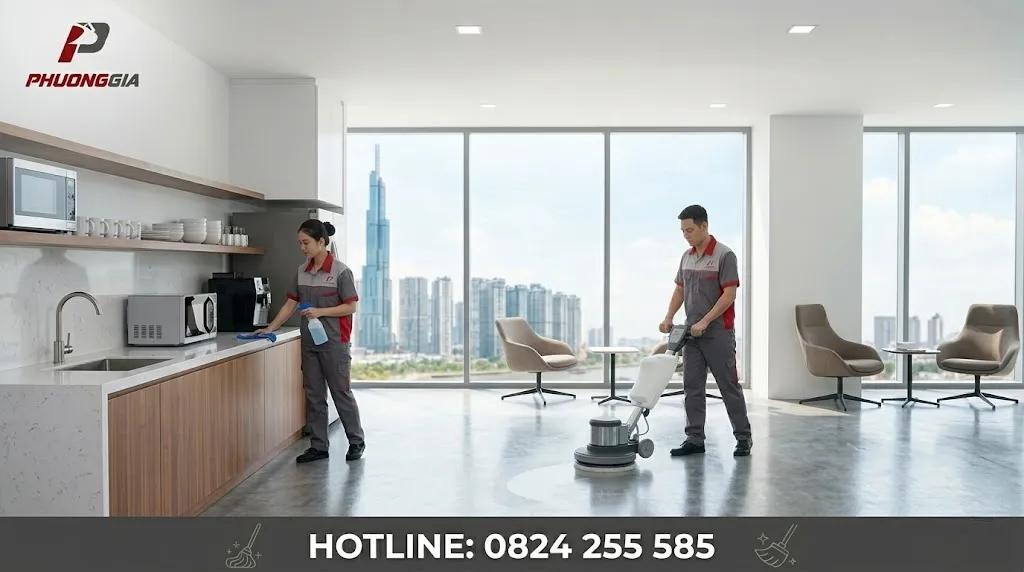 Làm sạch khu vực chung và pantry trong văn phòng