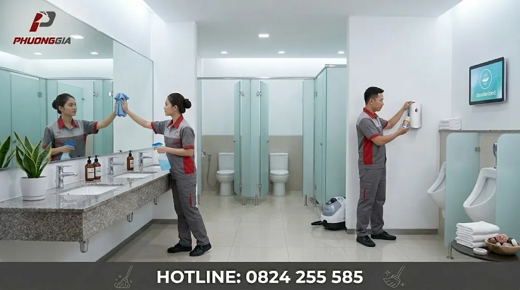 Dịch vụ vệ sinh nhà vệ sinh văn phòng sạch sẽ và khử mùi