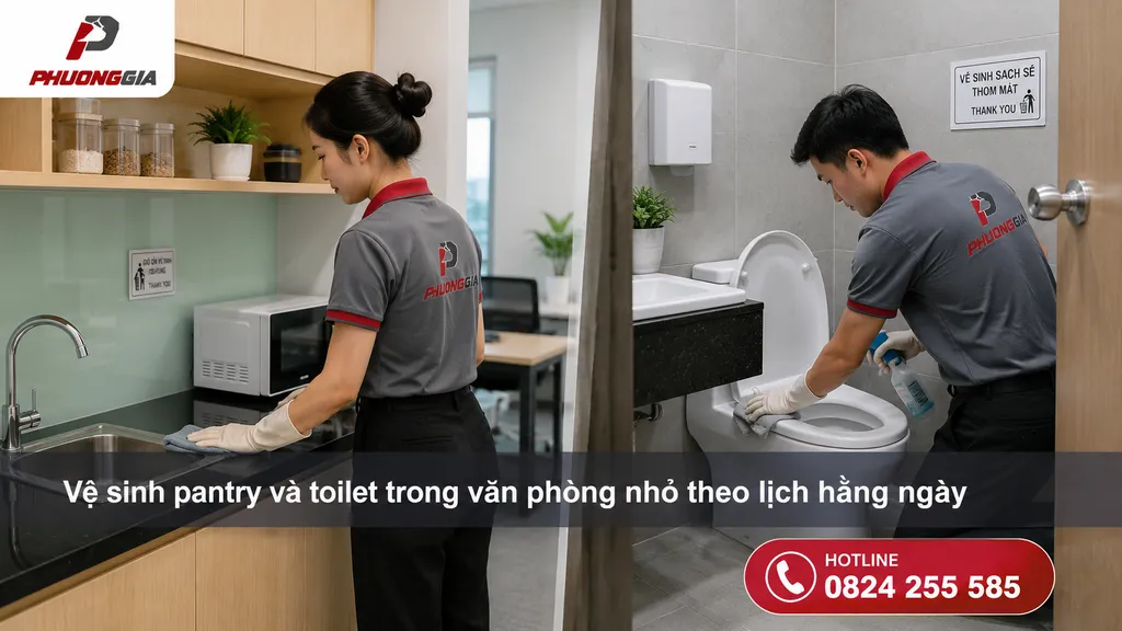 Vệ sinh pantry và toilet trong văn phòng nhỏ theo lịch hằng ngày
