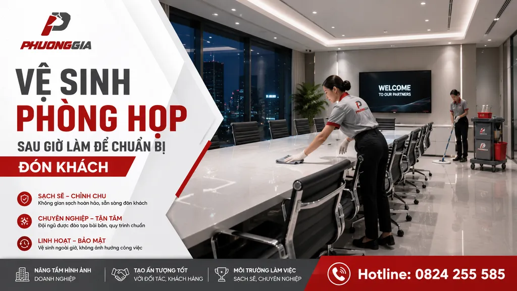 Vệ sinh phòng họp sau giờ làm để chuẩn bị đón khách