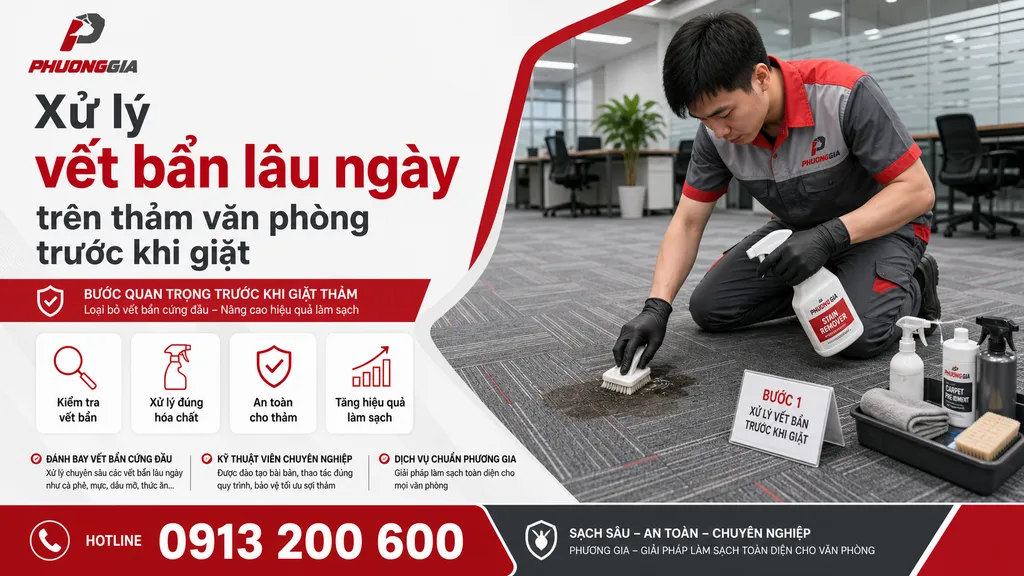 Xử lý vết bẩn lâu ngày trên thảm văn phòng trước khi giặt
