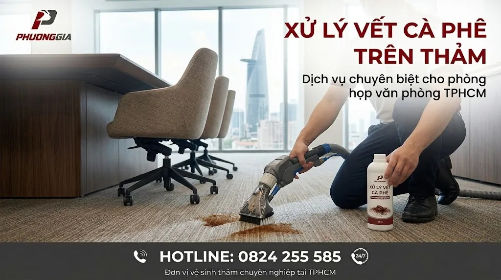 Xử lý vết cà phê trên thảm phòng họp văn phòng