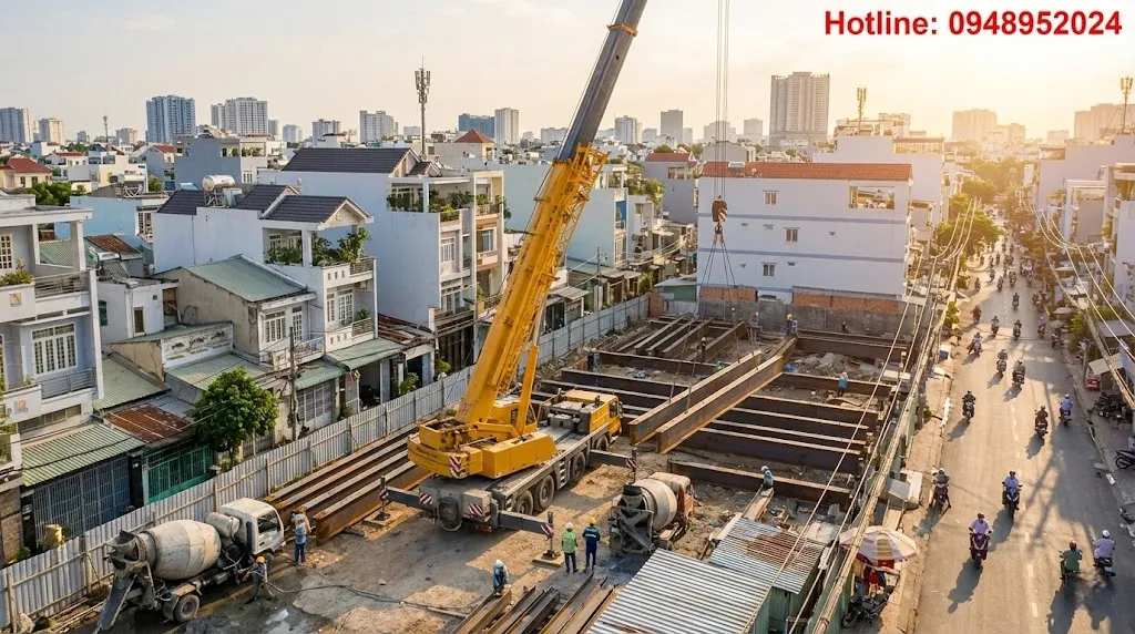 Công trình xe cẩu tại quận 6 an toàn, chuyên nghiệp