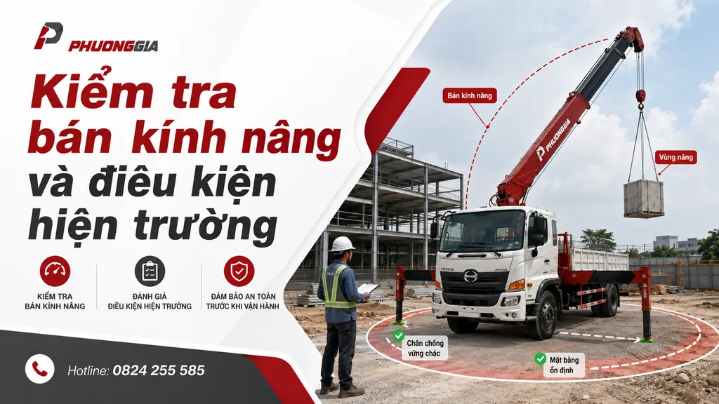 Kiểm tra bán kính nâng và điều kiện hiện trường xe cẩu