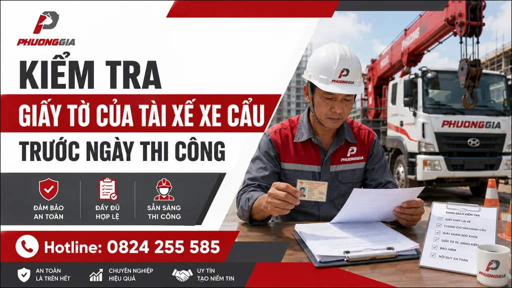 Kiểm tra giấy tờ của tài xế xe cẩu trước ngày thi công