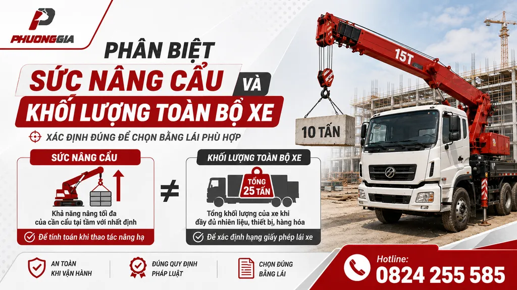 Minh họa phân biệt sức nâng cẩu và khối lượng toàn bộ của xe