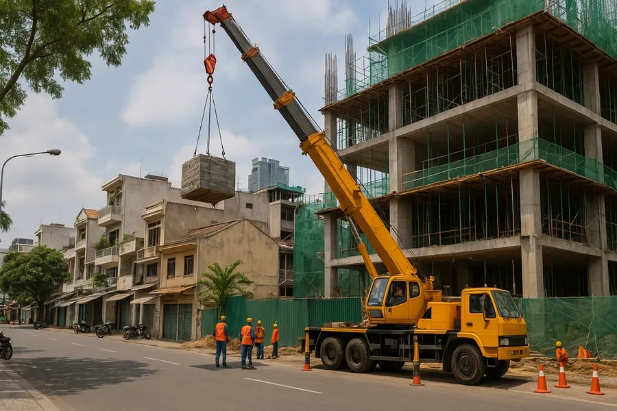 xe cẩu hàng tân bình gần khu xây dựng TPHCM