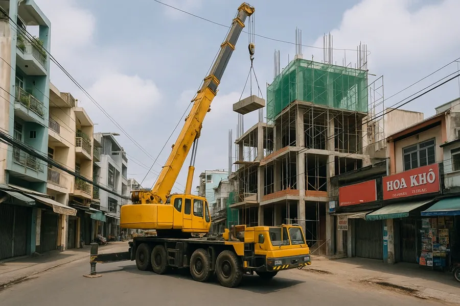 xe cẩu quận 6 đang thi công
