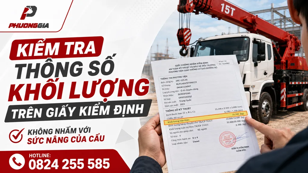 Kiểm tra thông số khối lượng trên giấy kiểm định xe cẩu