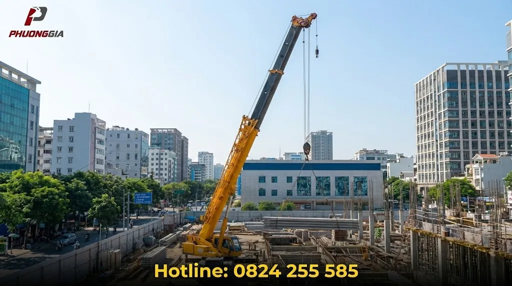 Xe cẩu tại công trình quận Phú Nhuận