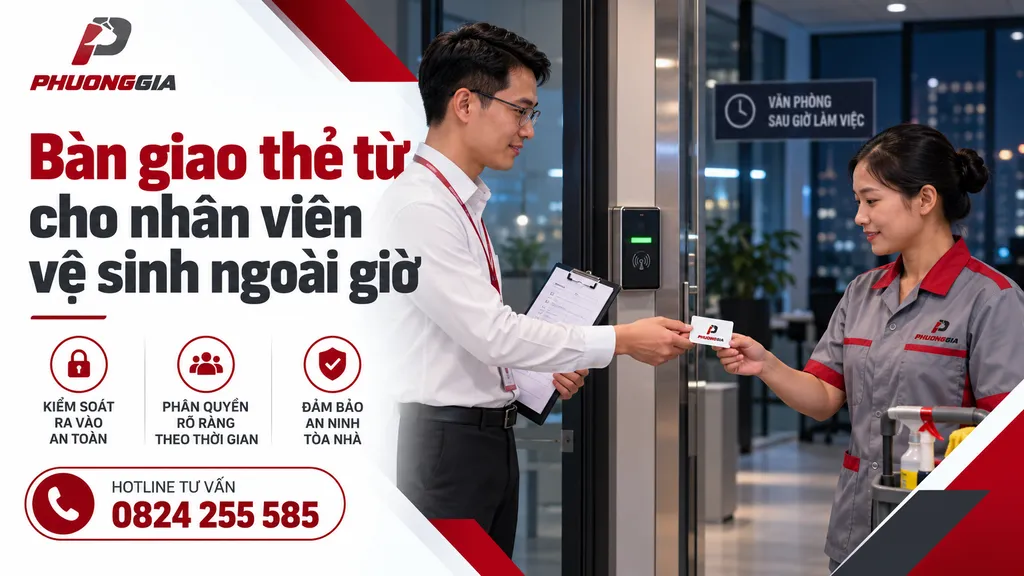Access card handover to cleaning staff before an after-hours shift