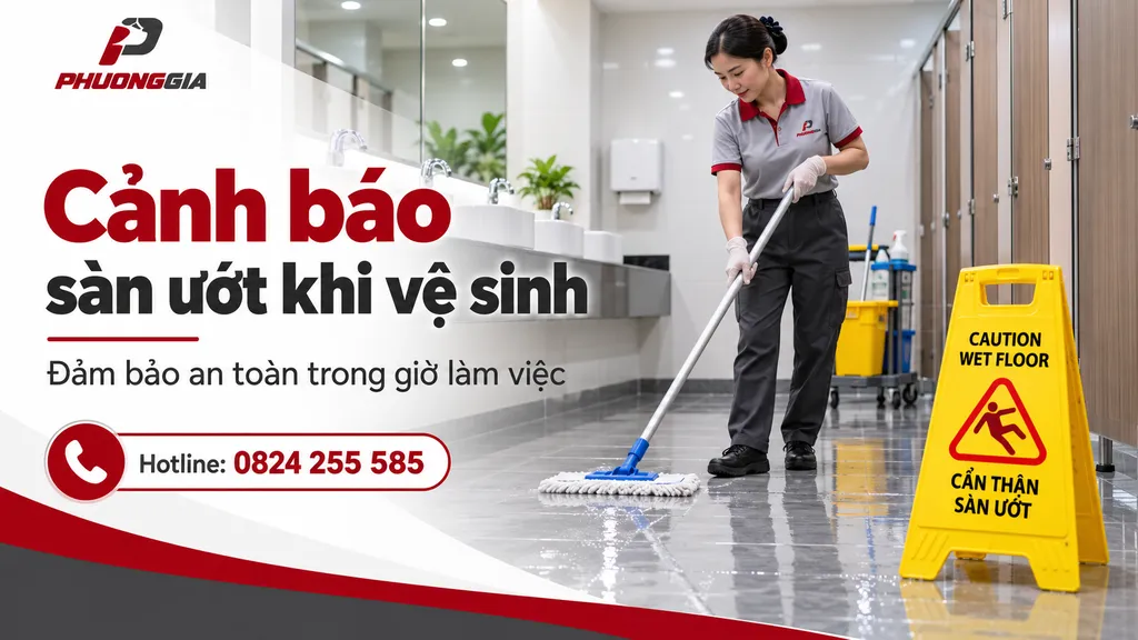 Biển cảnh báo sàn ướt khi vệ sinh toilet văn phòng