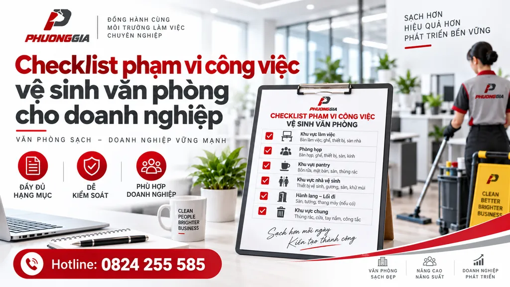 Checklist phạm vi công việc vệ sinh văn phòng cho doanh nghiệp