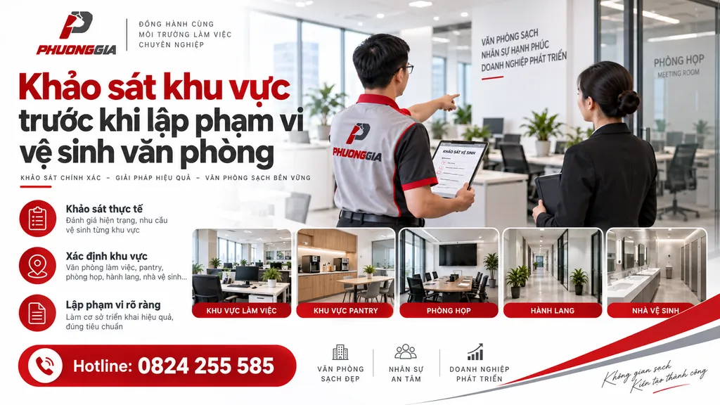 Khảo sát khu vực trước khi lập phạm vi vệ sinh văn phòng