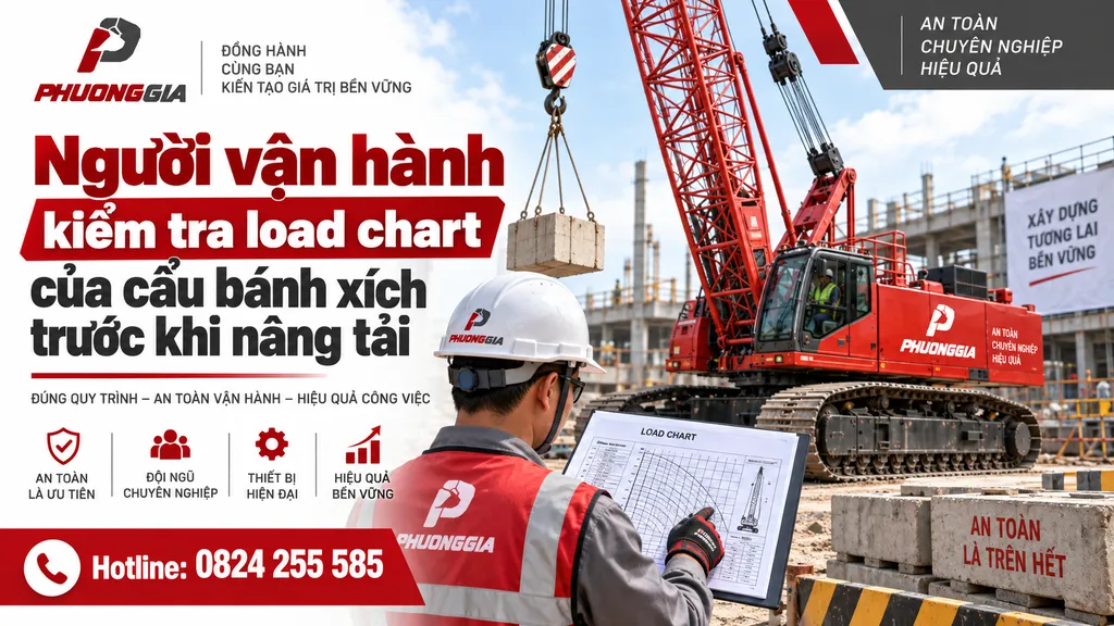 Operator kiểm tra cẩu bánh xích trước khi bắt đầu ca làm việc