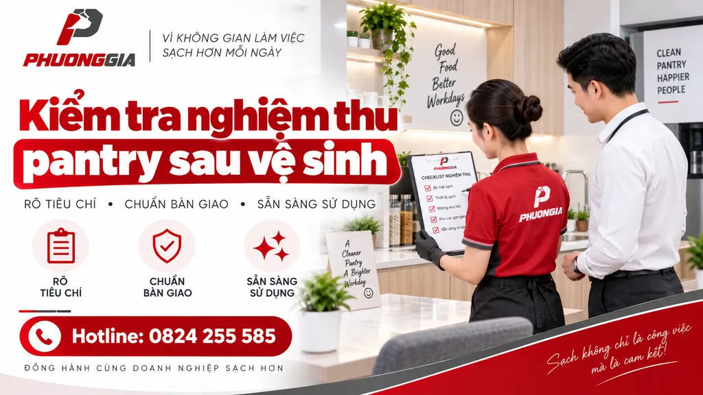 Kiểm tra nghiệm thu pantry văn phòng sau vệ sinh