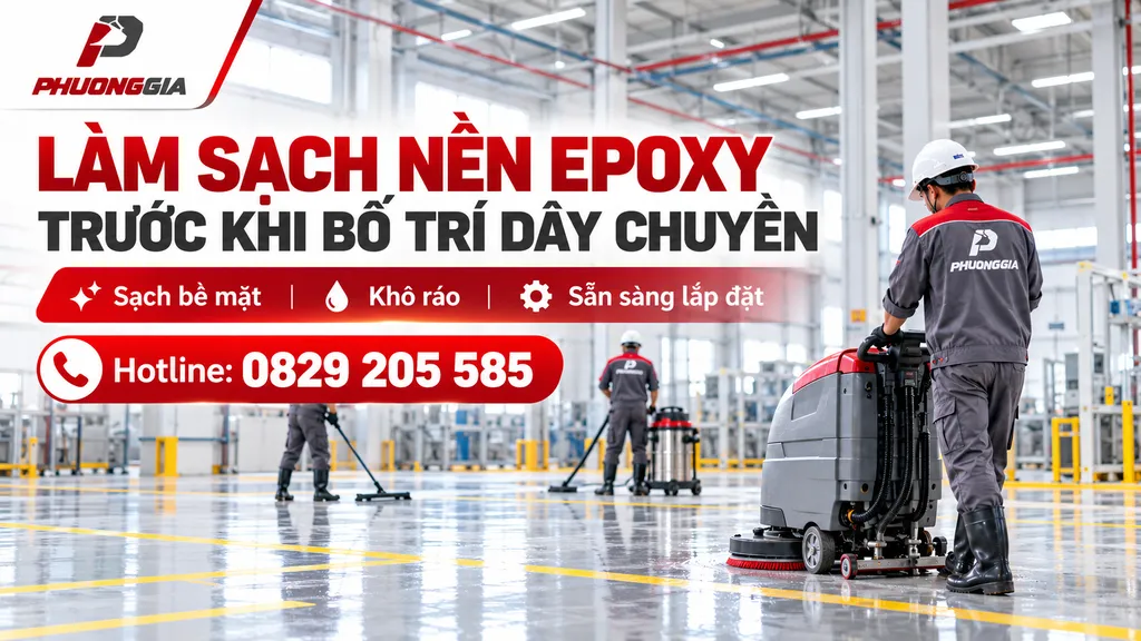 Làm sạch nền epoxy trước khi bố trí dây chuyền sản xuất
