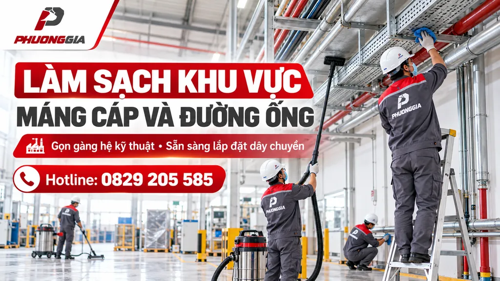 Làm sạch khu vực máng cáp và đường ống trước khi lắp đặt dây chuyền