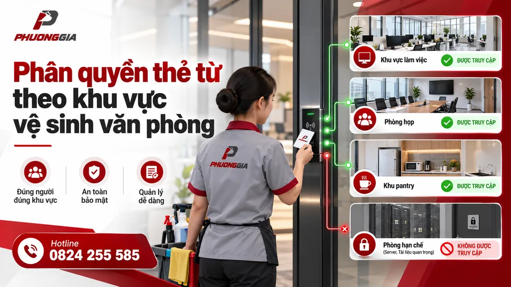 Access card permissions assigned by office cleaning area