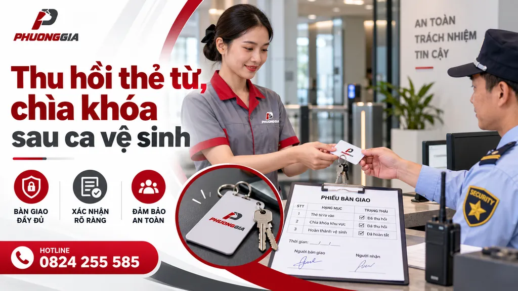 Returning keys and access cards after an office cleaning shift