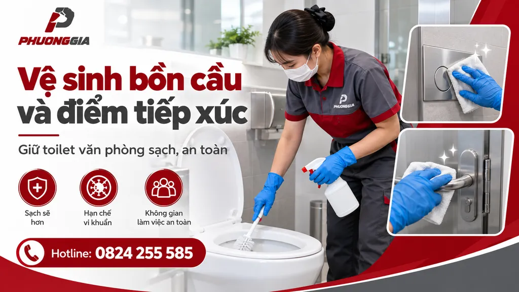 Vệ sinh bồn cầu và các điểm tiếp xúc trong toilet văn phòng
