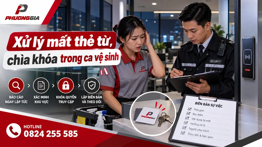 Handling a lost access card or key during an office cleaning shift