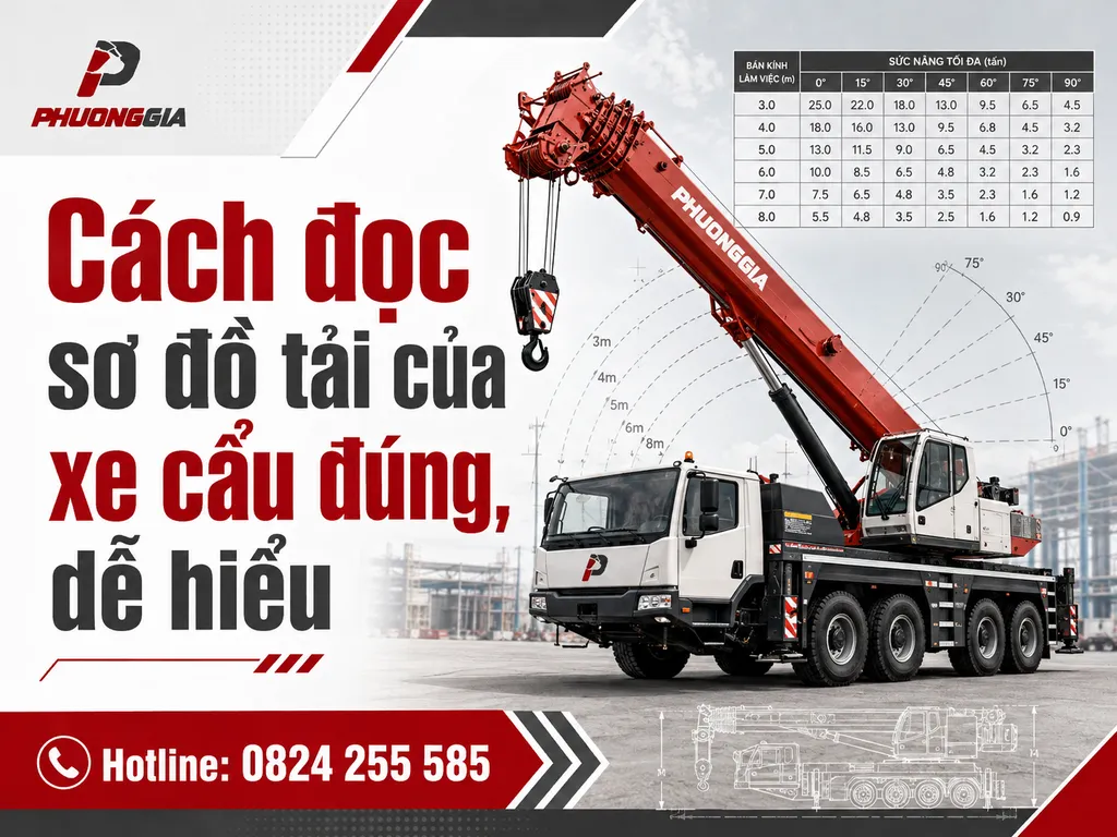 Cách đọc sơ đồ tải của xe cẩu theo bán kính và chiều dài cần