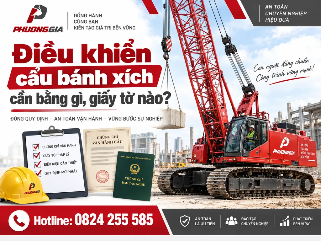 Người vận hành điều khiển cẩu bánh xích tại công trường