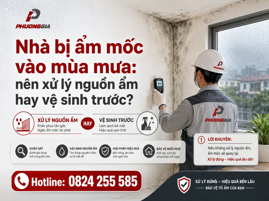 Nhà bị ẩm mốc vào mùa mưa: nên xử lý nguồn ẩm hay vệ sinh trước?