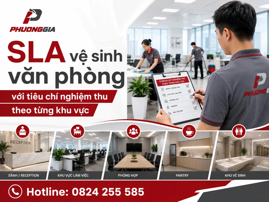 SLA vệ sinh văn phòng với tiêu chí nghiệm thu theo từng khu vực