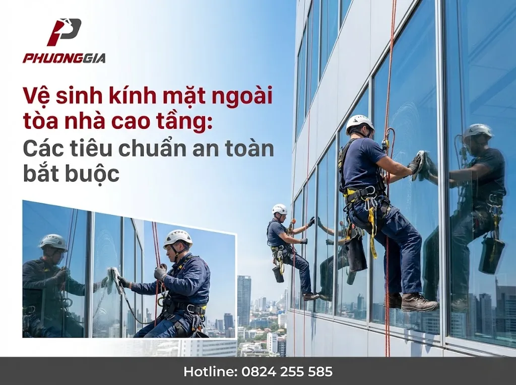Vệ sinh kính mặt ngoài tòa nhà cao tầng