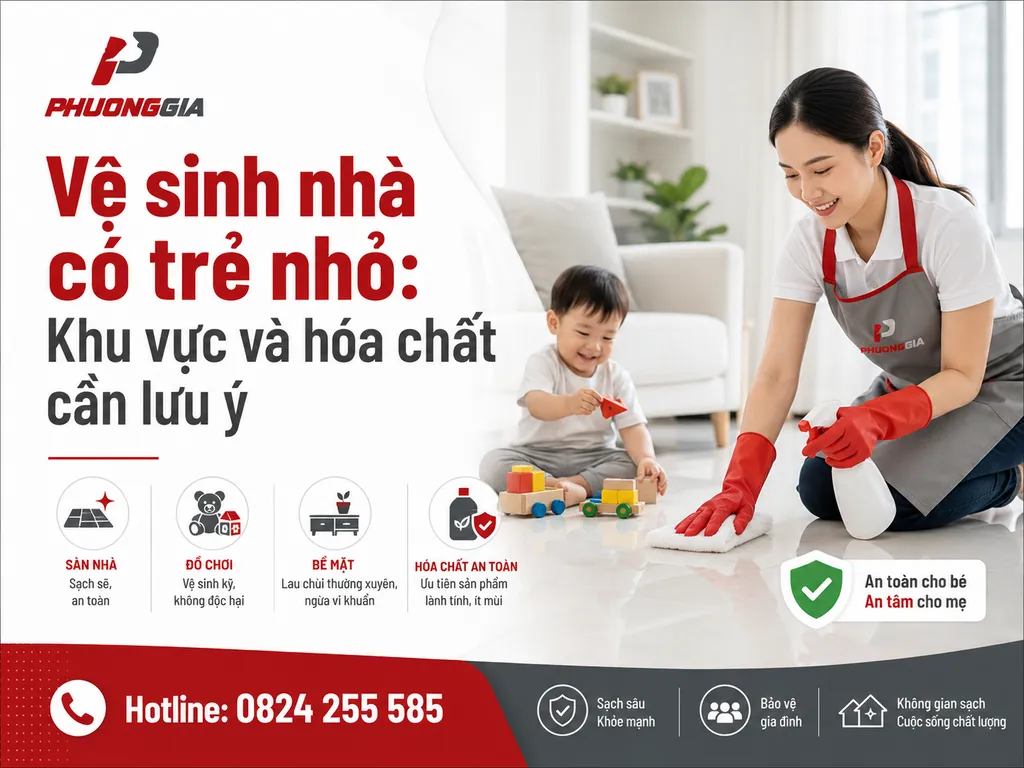 Vệ sinh nhà có trẻ nhỏ: Khu vực và hóa chất cần lưu ý